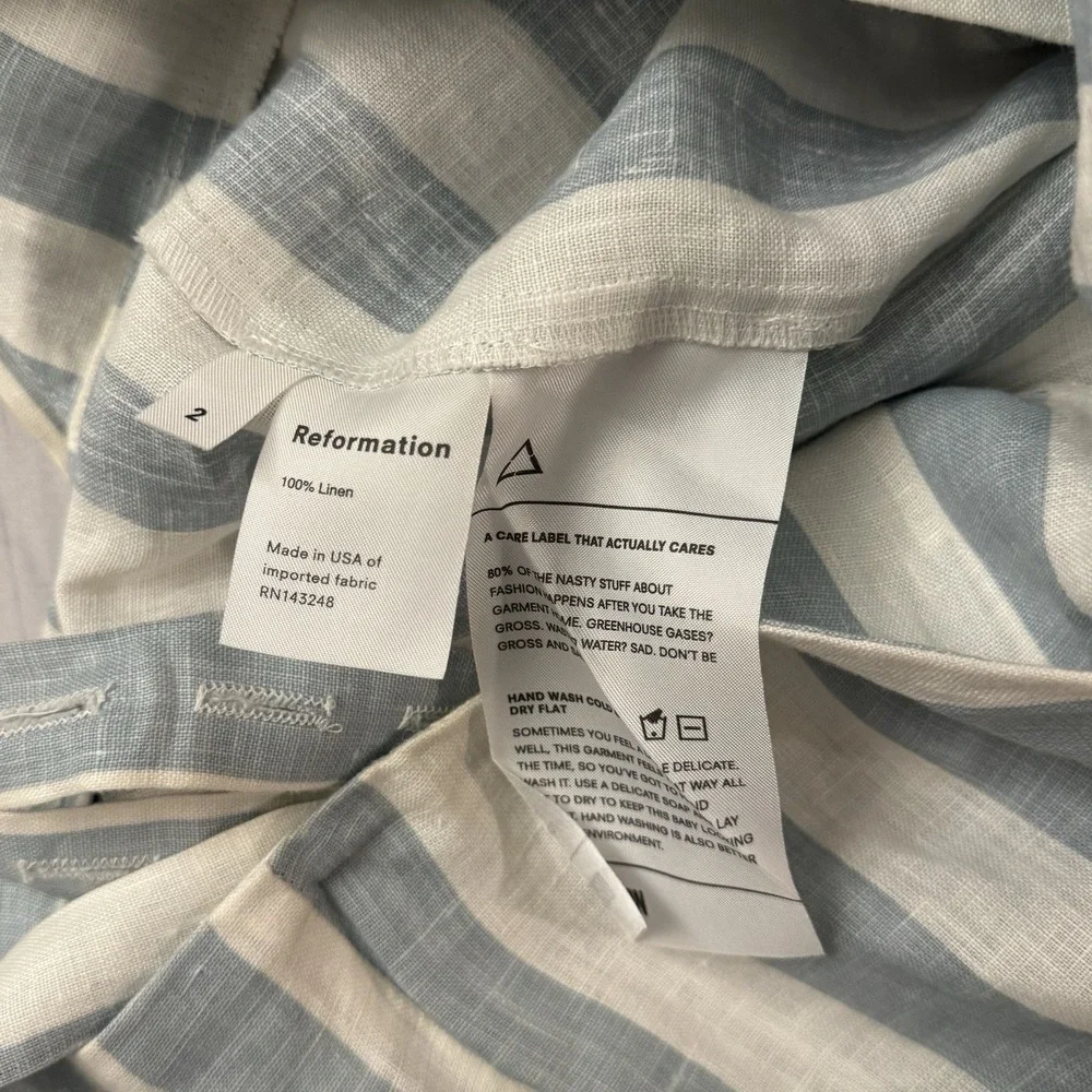 Reformation Striped Blue and Cream Linen-Blend Jumpsuit